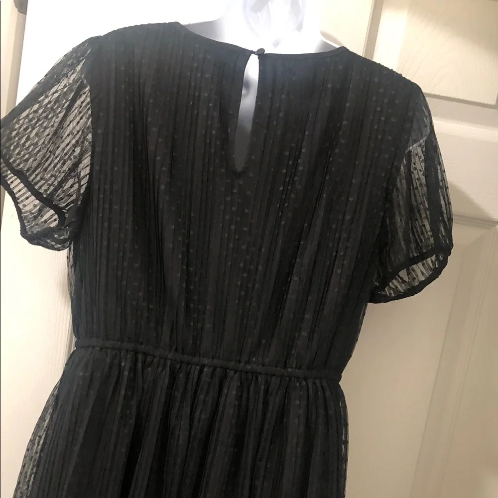 J. Crew Black Dotted Sheer-Sleeve Midi Dress